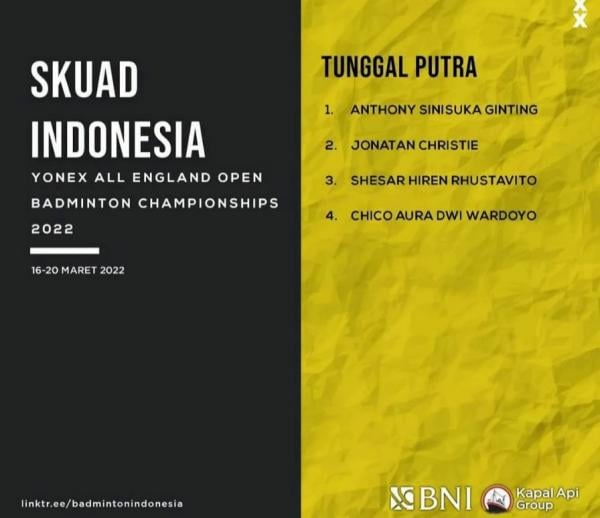 Skuad Indonesia di All England 2022 Rilis, Merah Putih Bertabur Bintang, ini Daftarnya