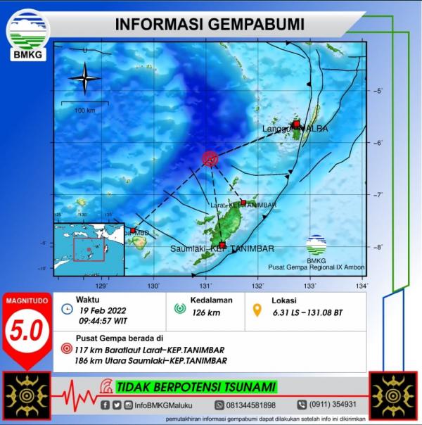 Gempa Bumi M5,0 Guncang Maluku Tenggara Barat
