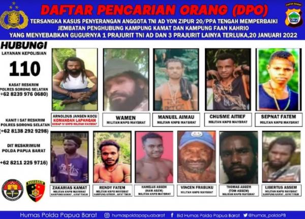 DPO Pelaku Penembakan Anggota TNI AD Yon Zipur 20/PPA di Papua