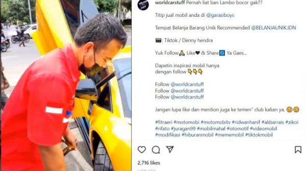 Lamborghini Nambal Ban di Pinggir Jalan, Bikin Salfok Netizen: Bisa Bocor Juga