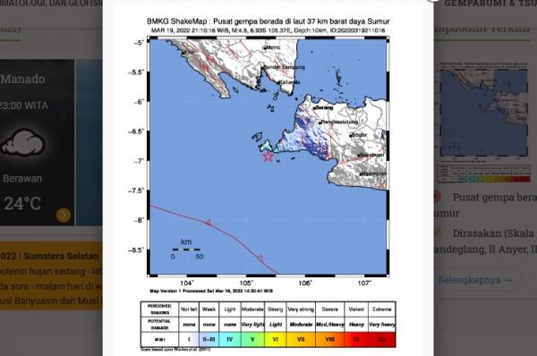Gempabumi Tektonik Magnitudo 4,5  Guncang Sumur-Banten