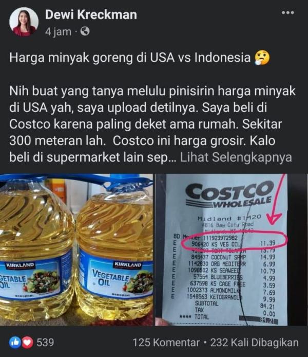 Netizen Bandingkan Harga Minyak Goreng di Amerika dan Indonesia, Murah mana?