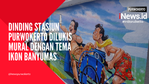 Video Dinding Stasiun Purwokerto Dilukis Mural dengan Tema Ikon Banyumas
