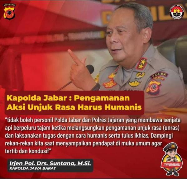 Amankan Unras 11 April, Kapolda Jabar Instruksikan Anggotanya Tanpa Senjata