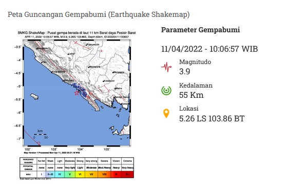 Pesisir Barat Lampung Diguncang Gempa Bumi Magnitudo 3,9
