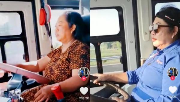 Viral Aksi Emak-Emak Dasteran Nyopir Bus, Siapakah Dia?