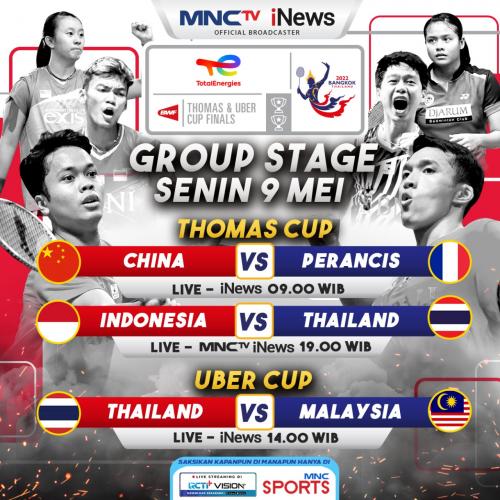 Tim Bulu Tangkis Indonesia vs Thailand Tampilkan 5 Laga Seru, Live iNews dan MNCTV!