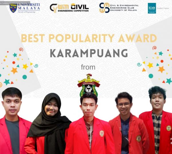 Mahasiswa Teknik Sipil Unhas Raih Juara Best Popularity Award dari Malaysia