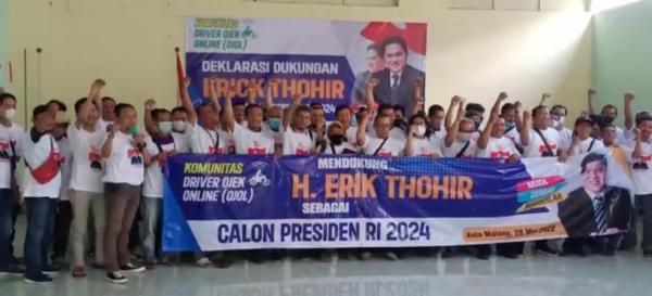 Puluhan Driver Ojol di Malang Deklarasi Erick Thohir Calon Presiden 2024