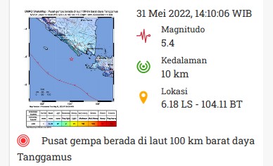 Tanggamus Lampung Diguncang Gempa Bumi Magnitudo 5,4