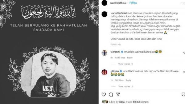 Rita Warintil Alias Purwadi YouTuber Komedi Tutup Usia
