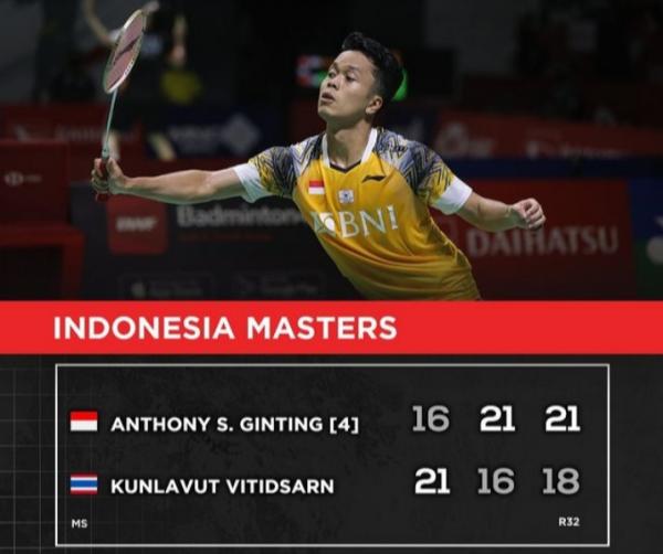 Hasil Indonesia Masters 2022: Tunggal Putra Indonesia, Anthony Ginting Kalahkan Jagoan Thailand
