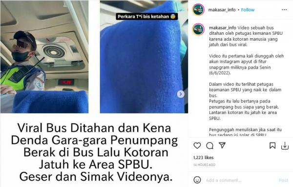 Viral! Tinja Jatuh di SPBU, Penumpang Satu Bus Kena Denda