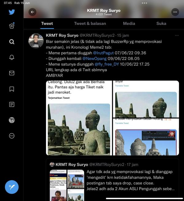 Roy Suryo Menarik Unggahan Meme Stupa Candi Borobudur yang Mirip Presiden Joko Widodo