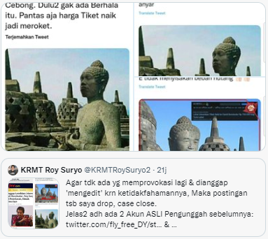 Heboh Roy Suryo Unggah dan Hapus Foto Stupa Borobudur Mirip Jokowi