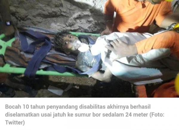Bocah 10 Tahun Jatuh di Sumur Bor Sedalam 24 Meter Berhasil Diselamatkan