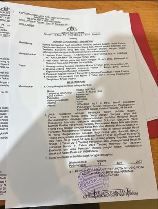 Surat Penetapan Tersangka Nikita Mirzani Bocor, Humas Polres Serkot: Akan Kami Selidiki