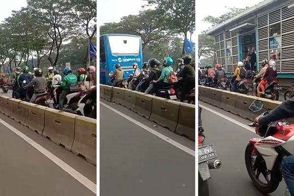 Puluhan Pemotor Tertangkap Basah Terobos Jalur Busway. Netizen Teriak : Tilang, Tilang, Tilang
