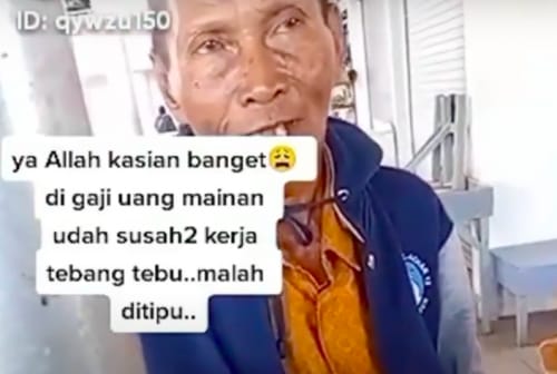 Kakek Kuli Tebang Tebu Dibayar Pakai Uang Mainan, Videonya Virall. Netizen Iba