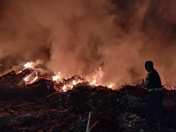 Kebakaran Dahsyat Melanda Limbah Pabrik Triplek Al Hakam Giham Way kanan