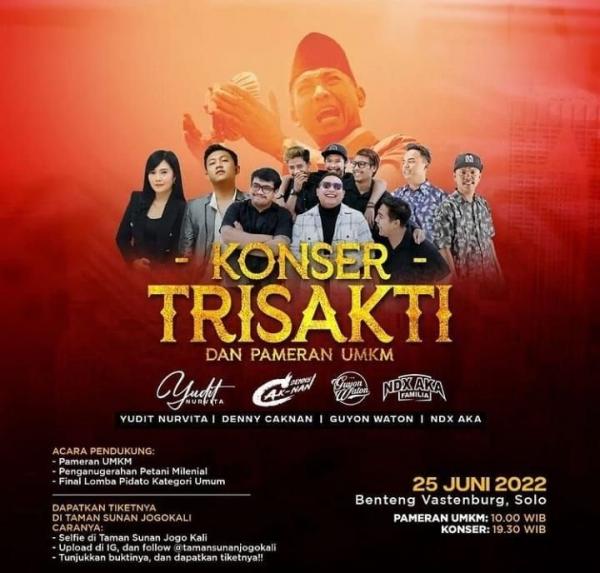 Denny Caknan, Guyon Waton, NDX AKA, dan Yudit Nurvita akan ada di Konser Trisakti, Surakarta