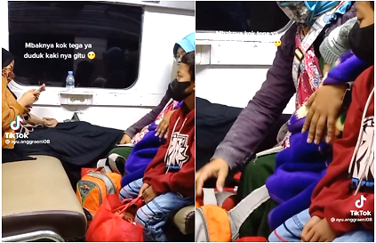 Viral! Penumpang Kereta Selonjoran, Kakinya Mengarah Ke Kursi Ibu-ibu yang Sedang Gendong Bayi