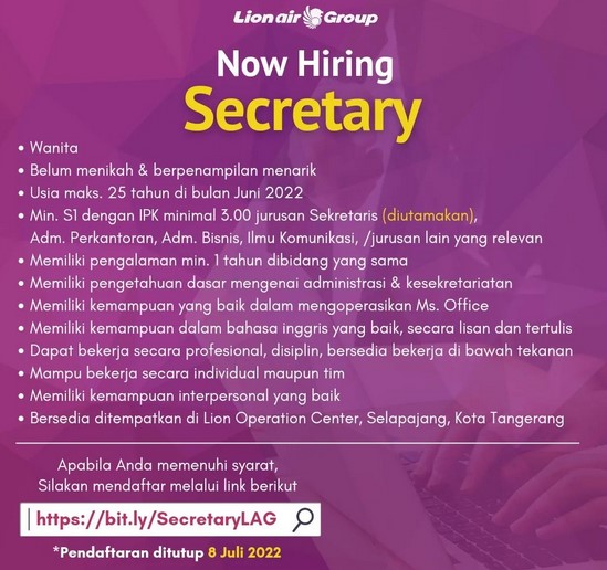 Buruan Kirim CV, Lion Air Lagi Cari Tenaga Kerja untuk Sekretaris