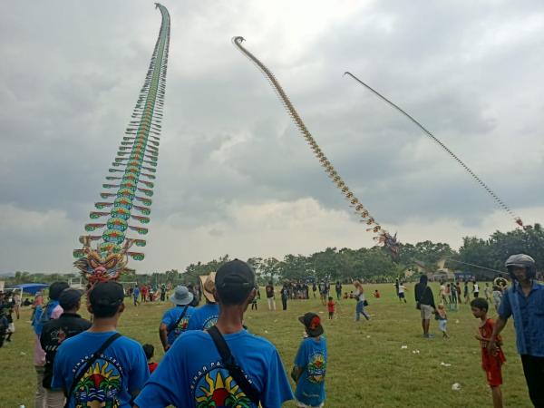 Festival Layang-Layang Train Naga Di Desa Sumberarum Kabupaten Tuban Berlangsung Meriah