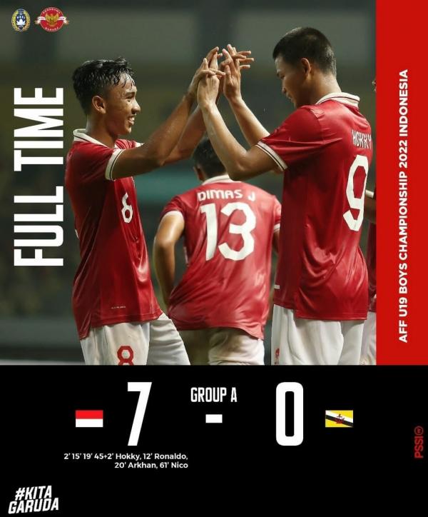 Permalukan Brunei Darussalam di Piala AFF U-19, Indonesia Pesta Gol Tanpa Balas