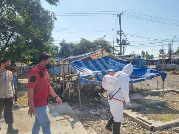 Cegah Penyebaran PMK, Polres Tegal Kota Semprot Disinfektan di Pasar Hewan
