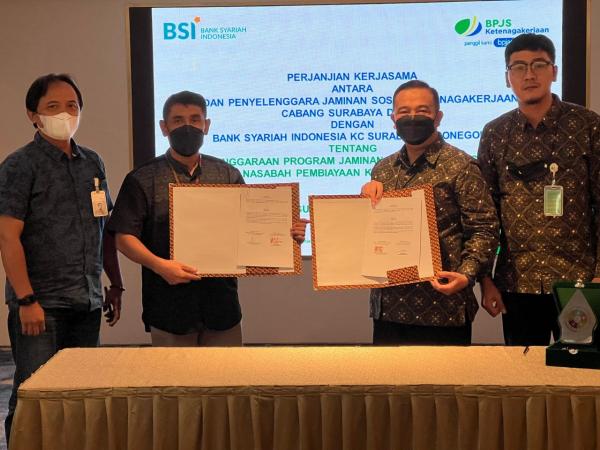 Lindungi Nasabah KUR, BPJamsostek Teken Kerjasama Dengan BSI KC Surabaya Diponegoro