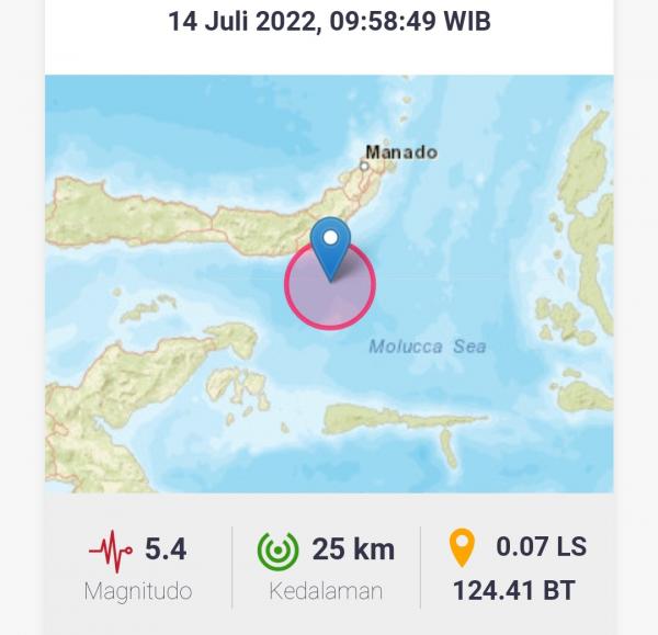 Gempa Bumi 5,4M Guncang Bolaang Uki