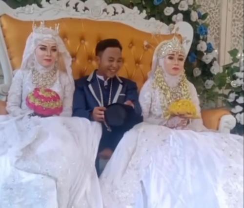 Viral! Pria Nikahi Dua Istri Sekaligus, Netizen: Istrinya Cemberut