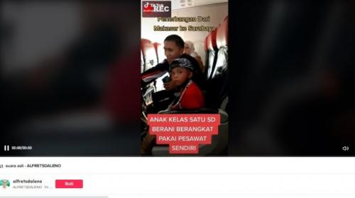 Bocah Kelas 1 SD Naik Pesawat Makassar-Surabaya, Videonya Viral! Netizen Puji Keberaniannya