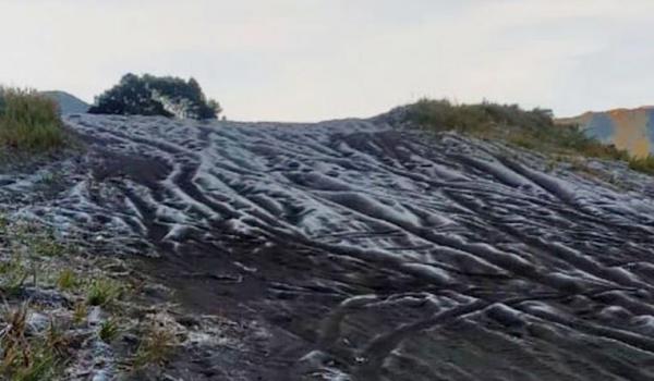 Kawasan Bromo Diselimuti Embun Es, Suhu Ekstrem Capai 2 Derajat Celsius