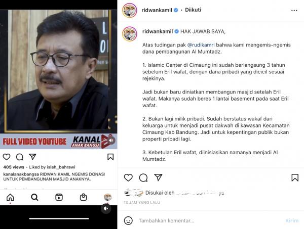 Begini Hak Jawab Ridwan Kamil Atas Tudingan Rudi S Kamri