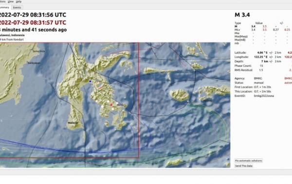 Gempa Tektonik Magnitudo 3,4 Guncang Konawe Selatan