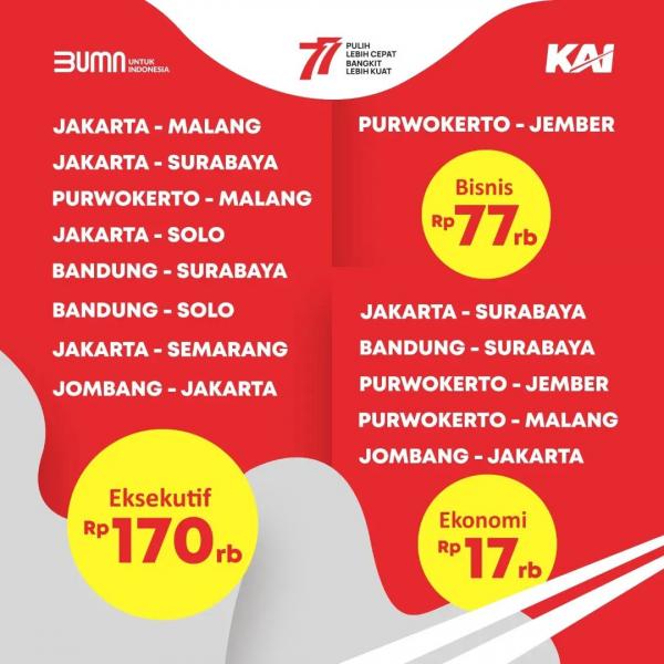 Peringati HUT RI, Tiket KA Hanya Rp17 Ribu, Cek Info Lengkapnya