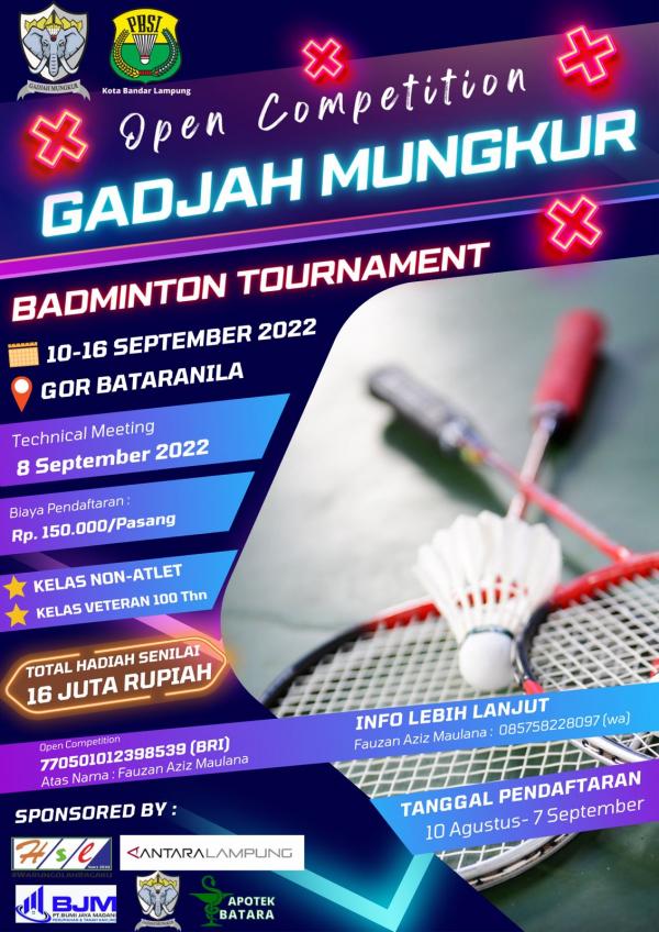 PB Gajah Mungkur Lampung akan Gelar Open Tournament Badminton