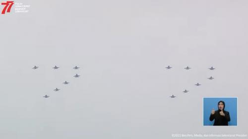 HUT Ke-77 RI, Langit di Istana Merdeka Dihiasi Atraksi Pesawat Tempur F-16! Bentuk Formasi 77