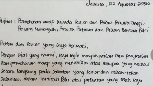 Ferdy Sambo Tulis Surat Permintaan Maaf ke Institusi Polri, Begini Isi Suratnya