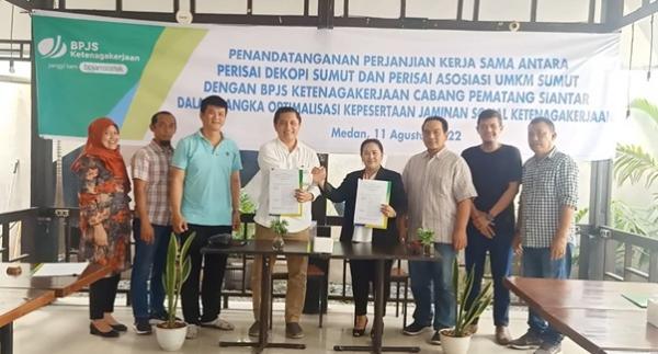 BPJamsostek Cabang Pematangsiantar kerjasama dengan DEKOPI dan Asosiasi UMKM Sumatera Utara