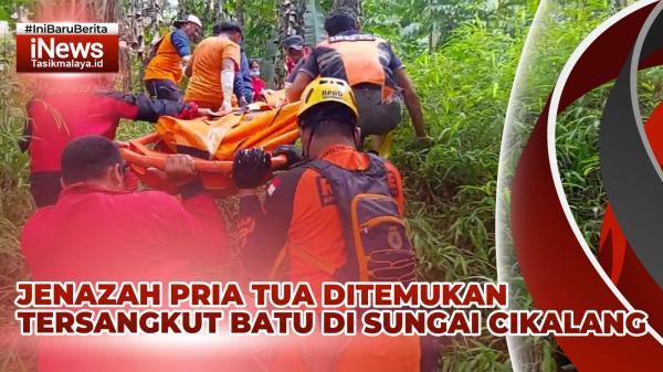 VIDEO: Mayat Pria Tua Ditemukan Tersangkut Batu di Sungai Cikalang Tasikmalaya