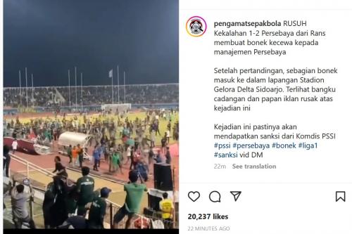 Kerusuhan Pecah di Gelora Delta Sidoarjo, Usai Persebaya Surabaya Kalah 1-2 dari RANS Nusantara FC