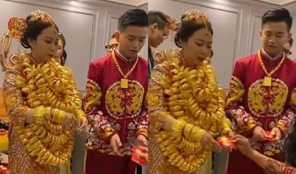 Viral Pengantin Perempuan Dikalungi Emas Seberat Puluhan Kilogram di Upacara Pernikahan