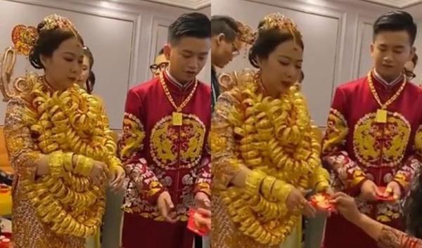 Heboh! Pengantin Perempuan Pakai Ratusan Kalung Emas, Netizen Malah Kasihan