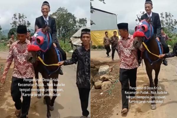 Viral, Manten Pria Datangi Rumah Calon Istri Naik Kuda