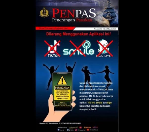 Personel TNI AL Dilarang Main TikTok, Smule dan Bigo Live, Ini Penjelasan Kadispenal