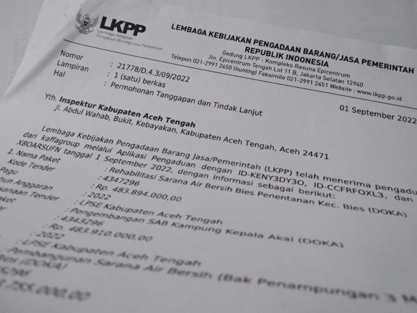 Pokja Pemilihan II UKPBJ Aceh Tengah Diduga Kangkangi Peraturan Presiden Terkait Pelaksanaan Tender
