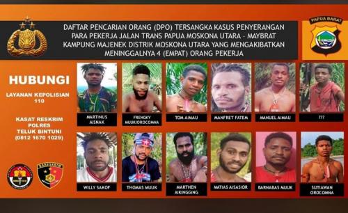 Ini Daftar Namanya,  Polisi Rilis 12 DPO Penyerangan Pekerja Jalan Trans Papua Barat